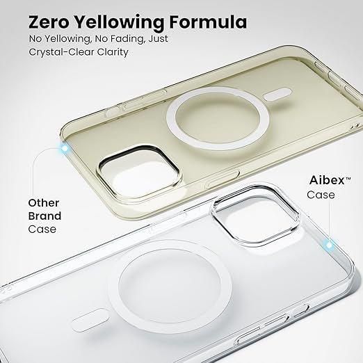 Anti-Yellow Clear Case for iPhones All Models  | Zero-Yellowing Formula | Mag-Saf Compatible | Drop Protection