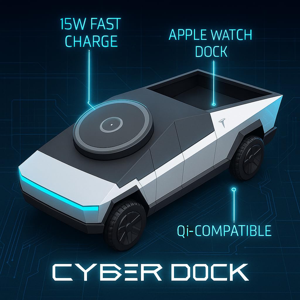 CyberDock Cybertruck-Inspired 3-in-1 Wireless Charging Station – Fast Charger for Smartphone, Smartwatch & Earbuds | Sleek Futuristic Design with LED Indicator | Qi-Compatible