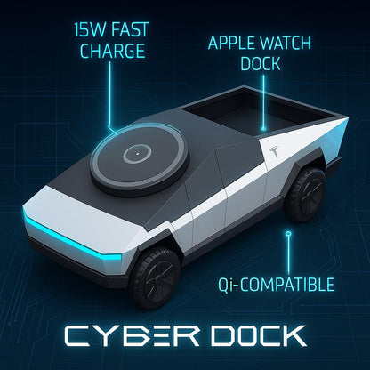 CyberDock Cybertruck-Inspired 3-in-1 Wireless Charging Station – Fast Charger for Smartphone, Smartwatch & Earbuds | Sleek Futuristic Design with LED Indicator | Qi-Compatible