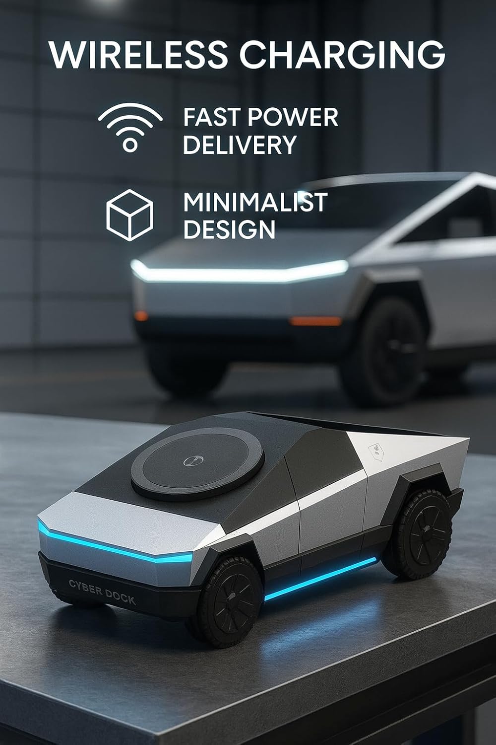 CyberDock Cybertruck-Inspired 3-in-1 Wireless Charging Station – Fast Charger for Smartphone, Smartwatch & Earbuds | Sleek Futuristic Design with LED Indicator | Qi-Compatible
