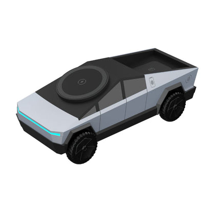 CyberDock Cybertruck-Inspired 3-in-1 Wireless Charging Station – Fast Charger for Smartphone, Smartwatch & Earbuds | Sleek Futuristic Design with LED Indicator | Qi-Compatible
